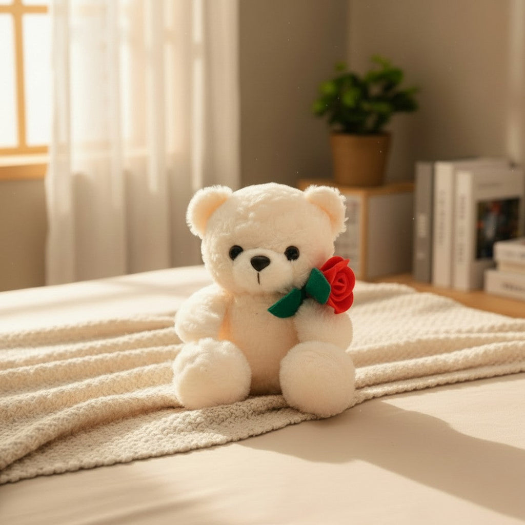 Bear Plush Toy with Red Rose Kuscheltier Club