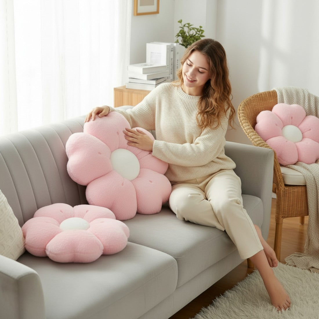 Blumen-Kissen Kuscheltier weiß oder rosa weich Die Kuschelecke
