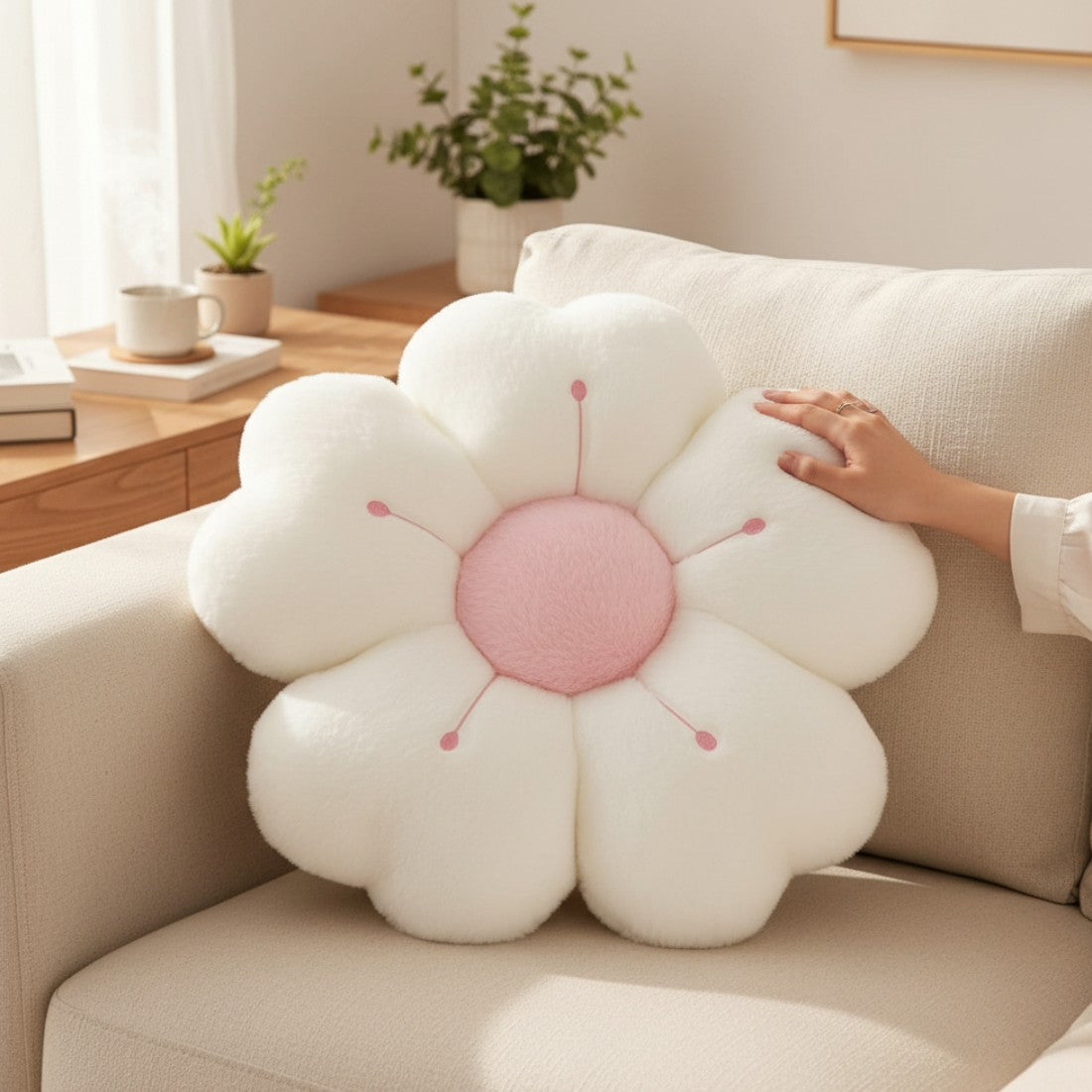 Blumen-Kissen Kuscheltier weiß oder rosa weich Die Kuschelecke