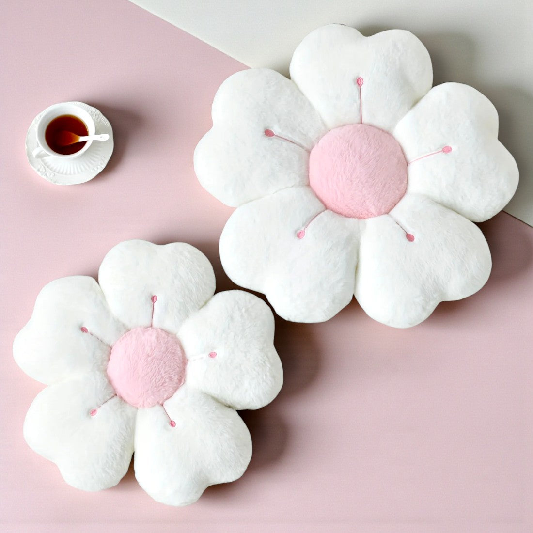Blumen-Kissen Kuscheltier weiß oder rosa weich Die Kuschelecke