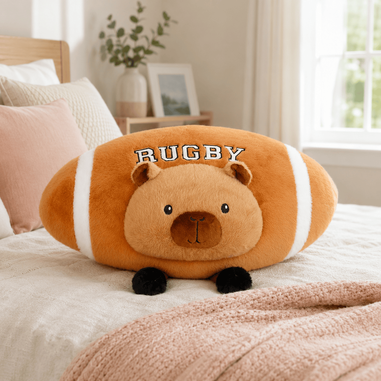 Capibara Plüschtier in Form eines Rugby-Balls Die Kuschelecke
