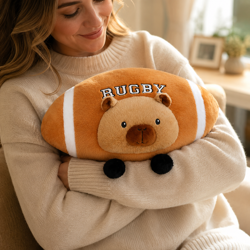 Capibara Plüschtier in Form eines Rugby-Balls Die Kuschelecke