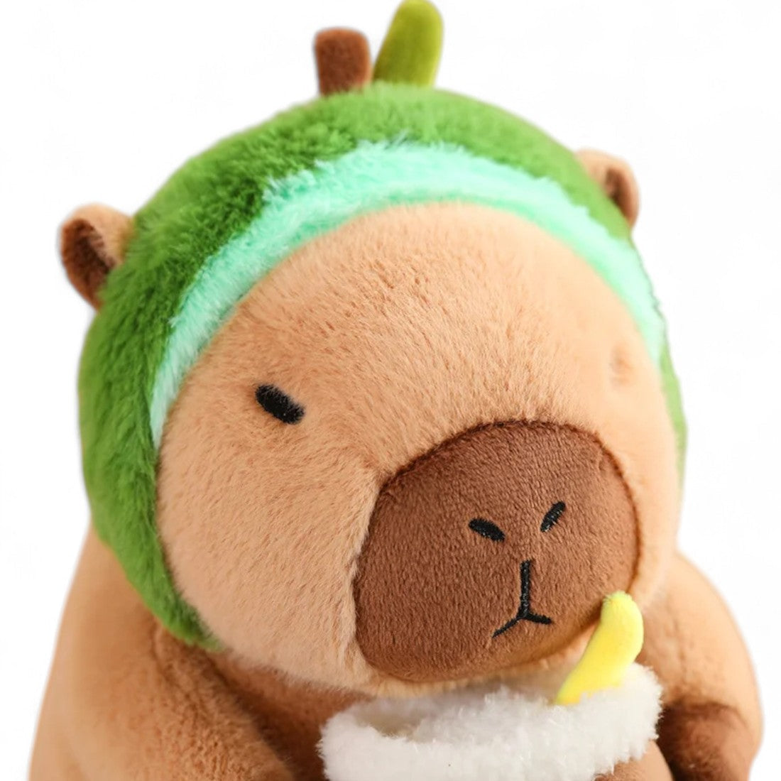 Capybara Kuscheltier mit Getränk und lustigem Mütze Die Kuschelecke