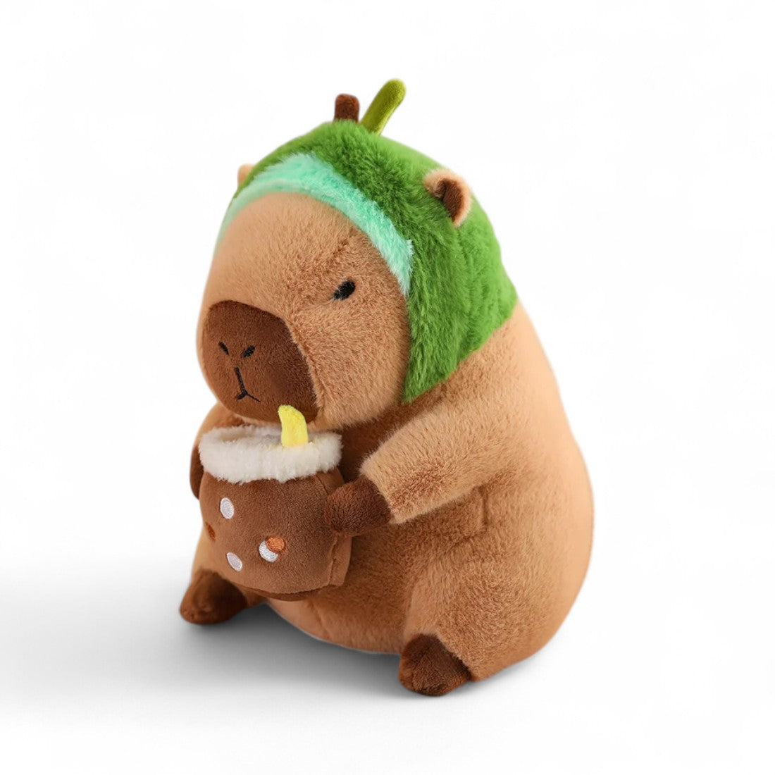 Capybara Kuscheltier mit Getränk und lustigem Mütze Die Kuschelecke