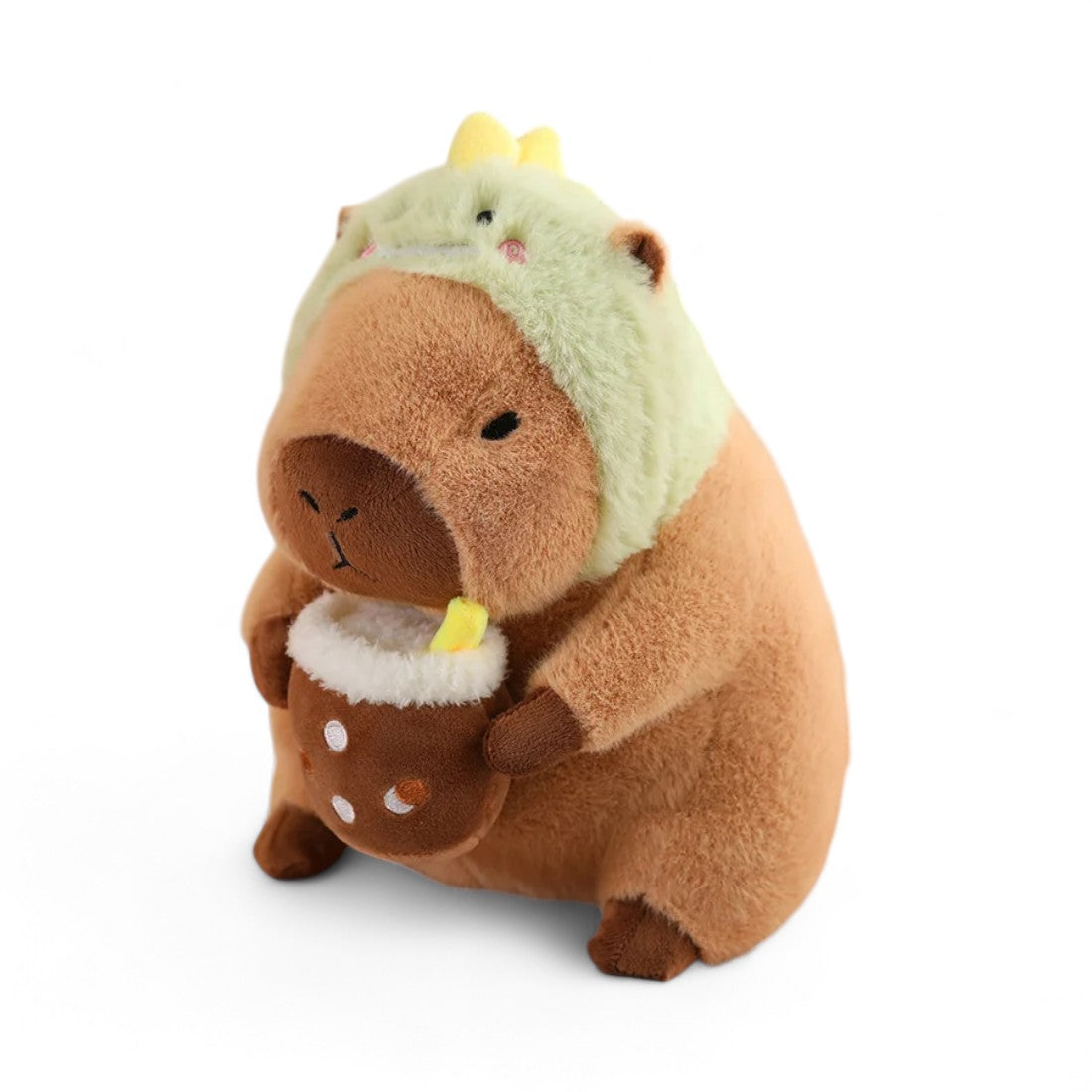 Capybara Kuscheltier mit Getränk und lustigem Mütze Die Kuschelecke