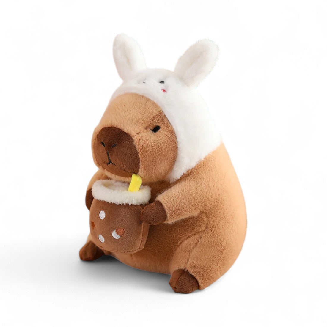 Capybara Kuscheltier mit Getränk und lustigem Mütze Die Kuschelecke