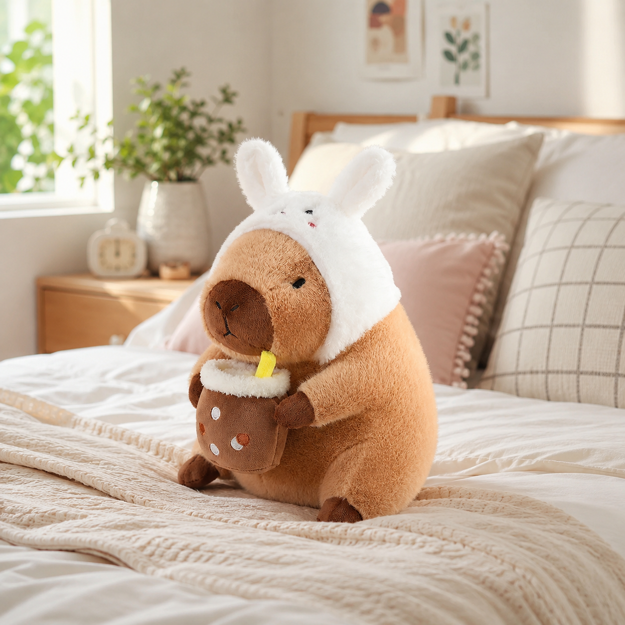 Capybara Plüschtier das eine Kokosnuss trinkt Die Kuschelecke