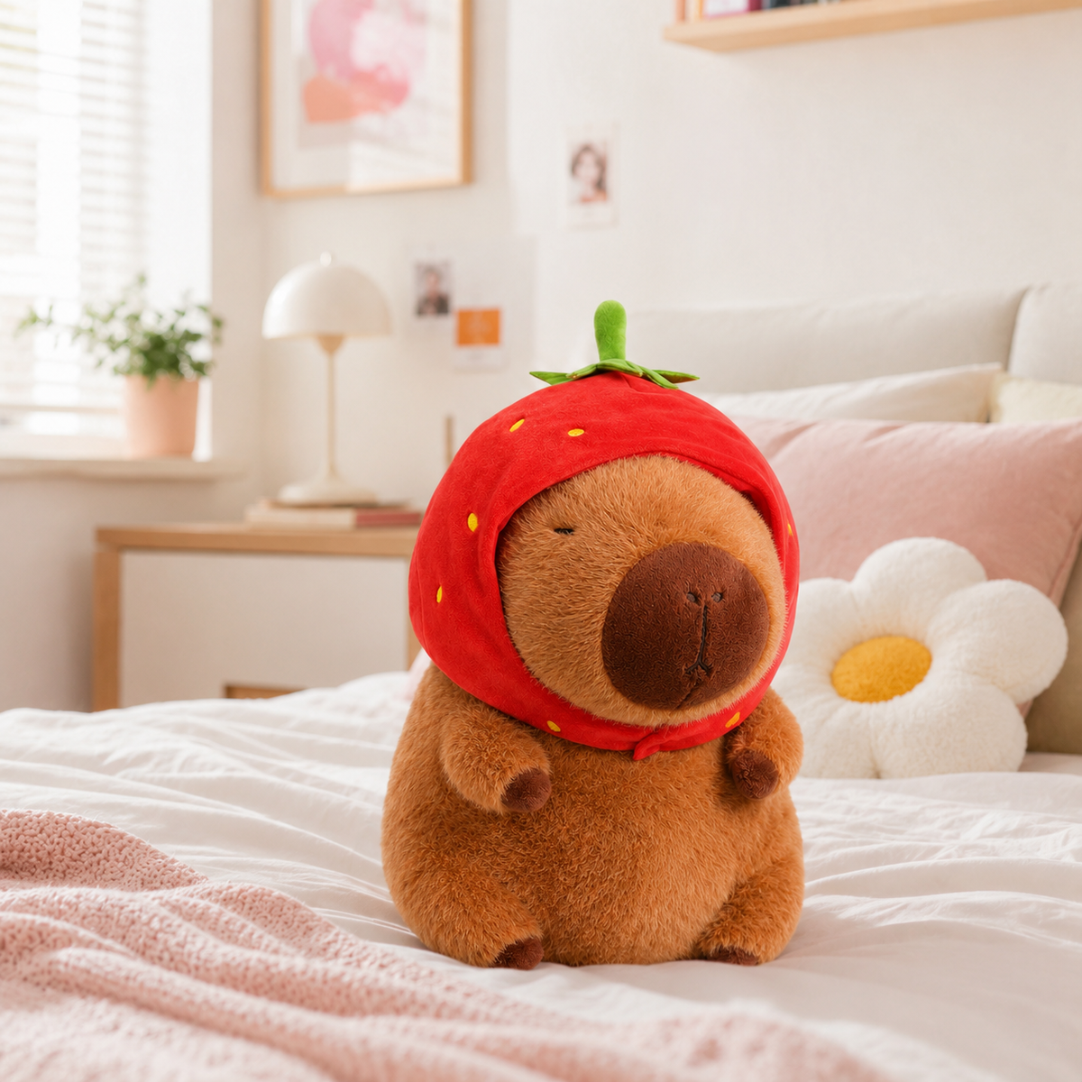 Capybara Plüschtier mit Erdbeerhut Die Kuschelecke