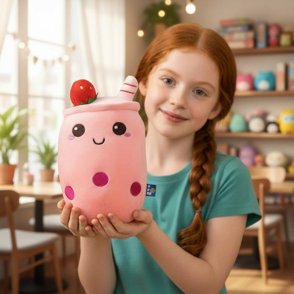 Erdbeer Bubble Tea kawaii Kuscheltier mit Frucht Die Kuschelecke