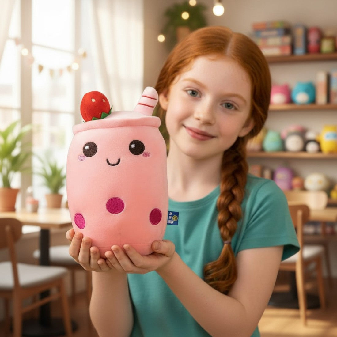 Erdbeer Bubble Tea kawaii Kuscheltier mit Frucht Die Kuschelecke