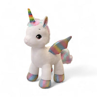 Feenhaftes Einhorn Kuscheltier mit Horn und bunten Flügeln Die Kuschelecke
