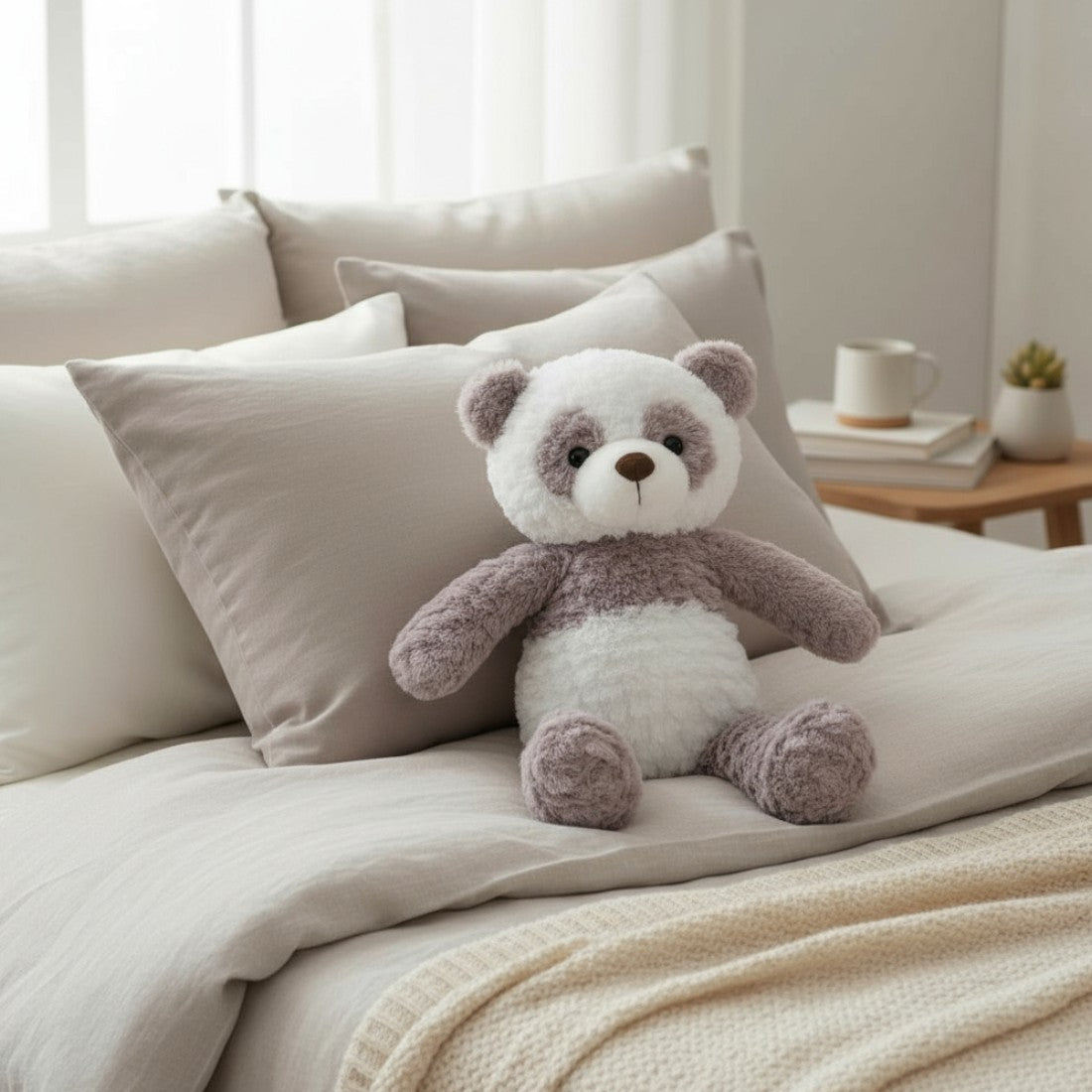 Grauer Panda Kuscheltier weich zum Kuscheln Die Kuschelecke