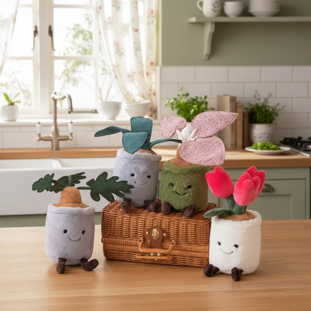 Grüne Pflanze kawaii Kuscheltier im Topf Die Kuschelecke