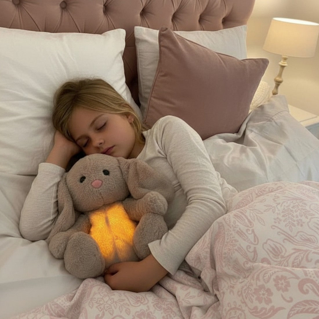 Hase Kuscheltier Nachtlicht atmend entspannend Die Kuschelecke