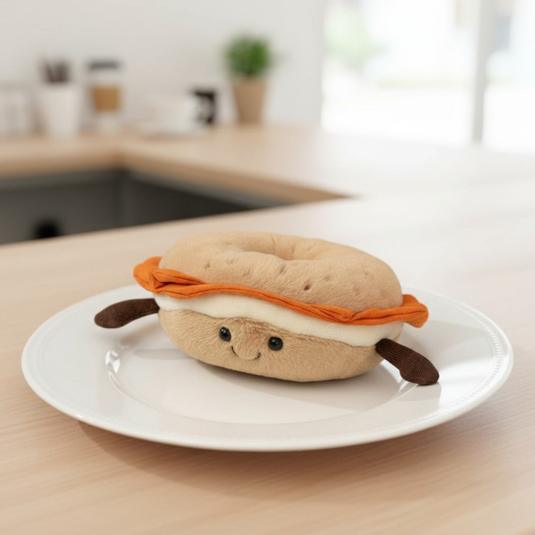 Lachs-Bagel kawaii Kuscheltier Frühstück Die Kuschelecke