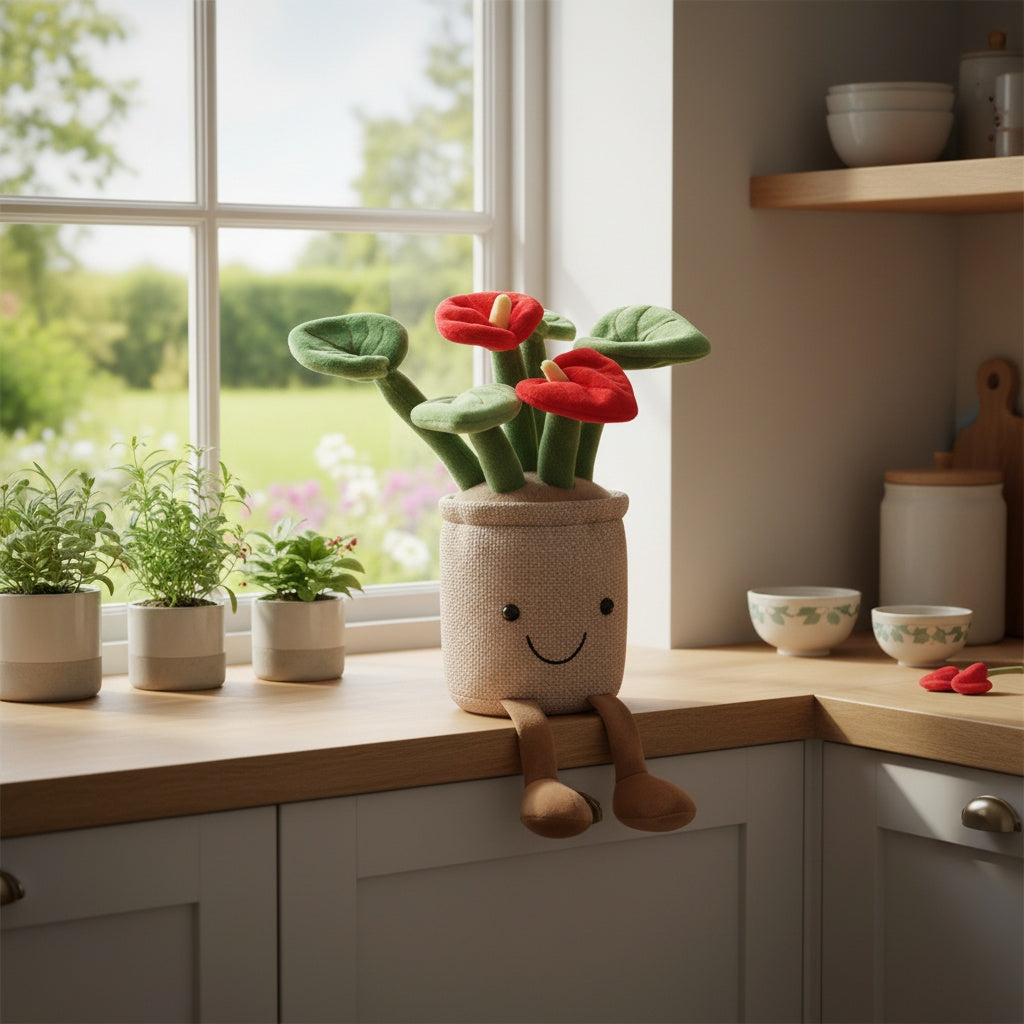 Mondblume kawaii Kuscheltier lächelnd im Topf Die Kuschelecke