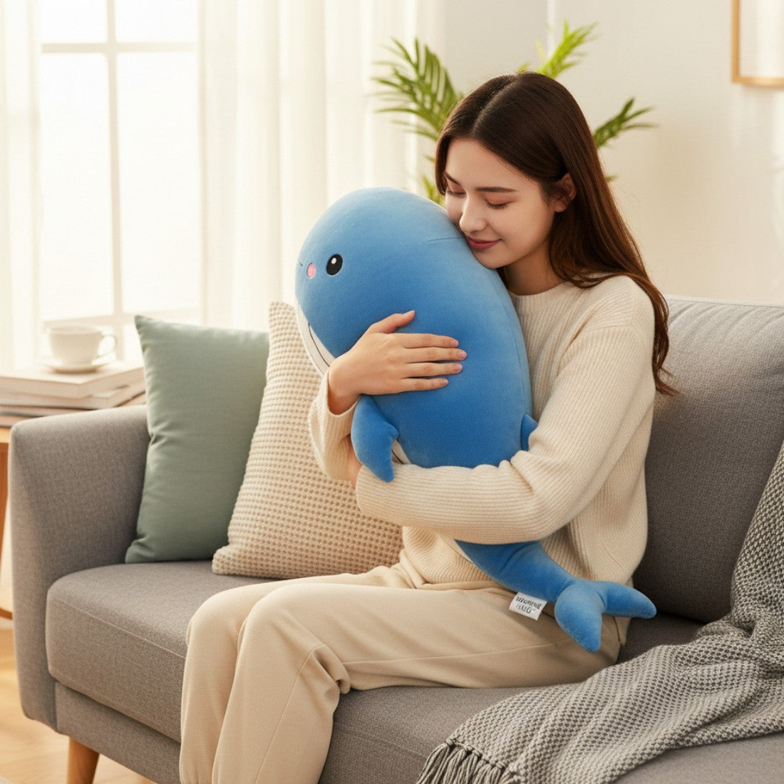 Pastellfarbener Wal Kuscheltier zum Kuscheln rosa oder blau Die Kuschelecke
