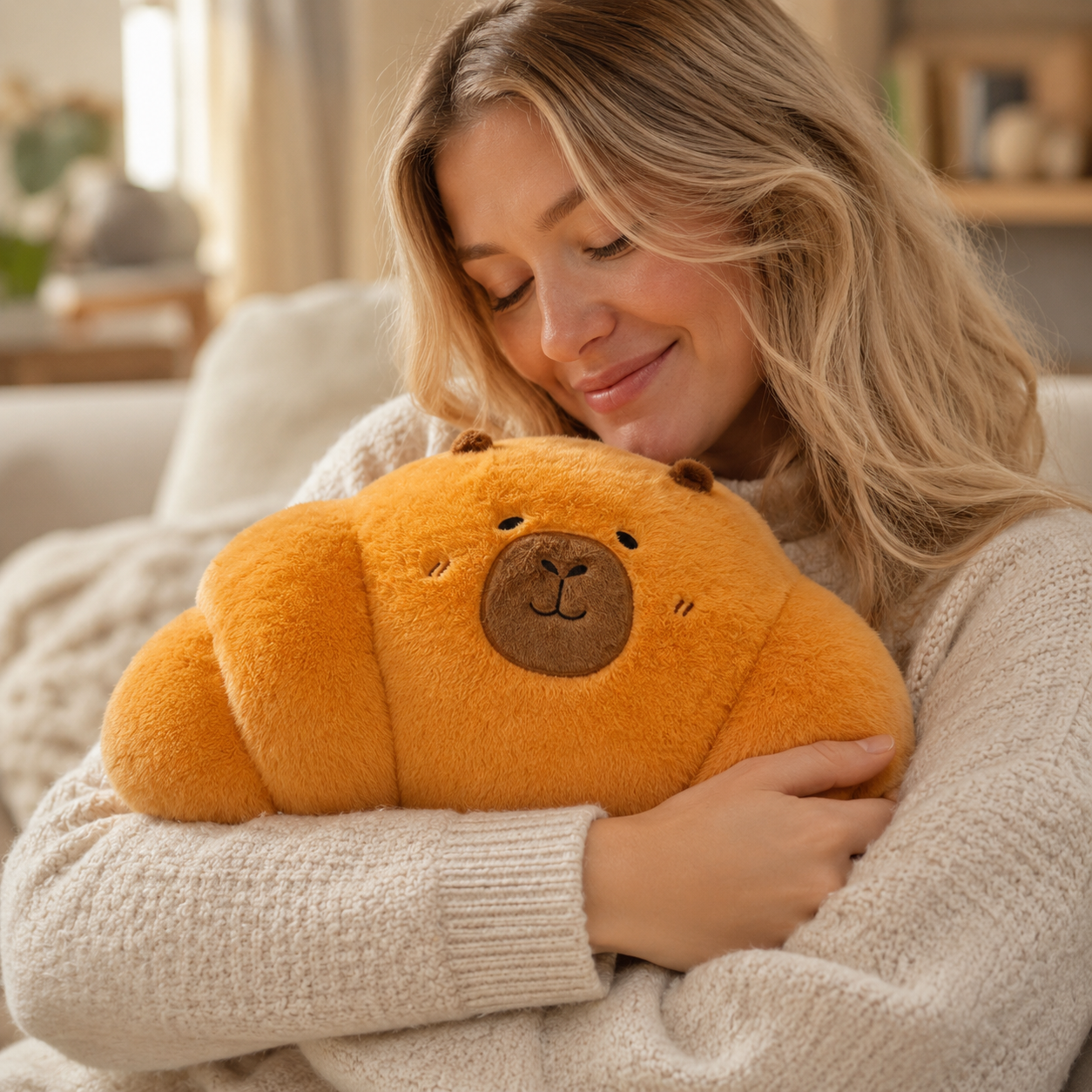 Riesiges Capybara Plüschtier in Croissant-Form XXL Die Kuschelecke