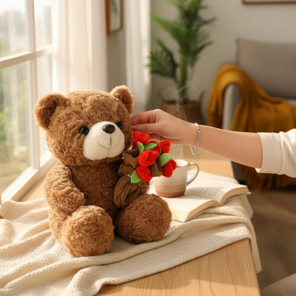 Romantischer Bär Kuscheltier mit Blumenstrauß Die Kuschelecke