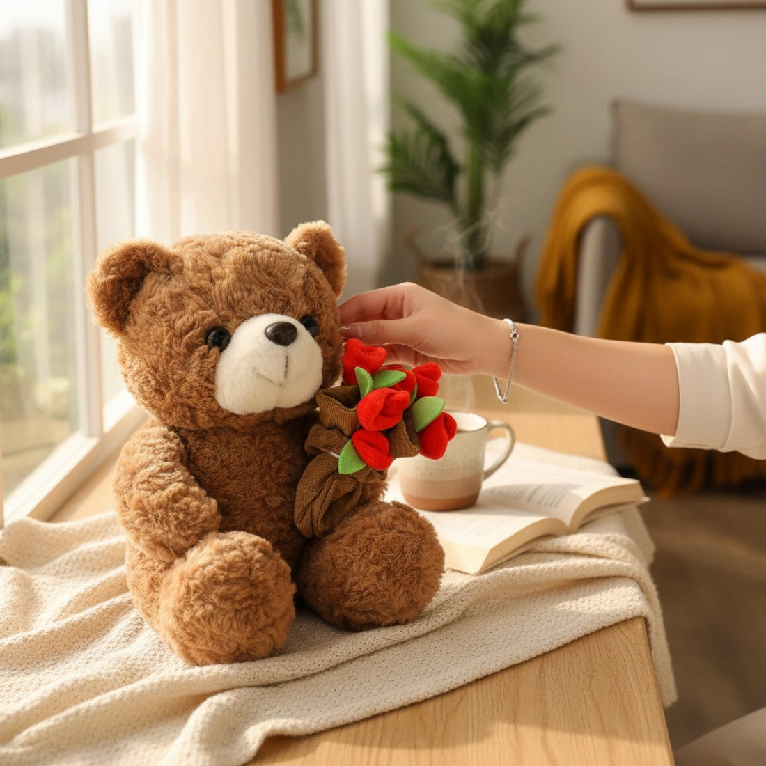 Romantischer Bär Kuscheltier mit Blumenstrauß Die Kuschelecke