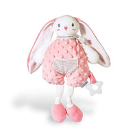 Rosa Hase Kuscheltier Latzhose mit Punkten gestreiftem Kragen Die Kuschelecke