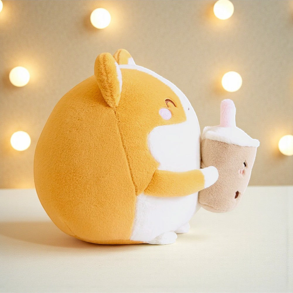 Squishy Shiba Inu Kuscheltier Kissen mit Getränk Die Kuschelecke